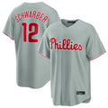 P.Phillies #12 Kyle Schwarber Player Gray Home Game Ddoa Stitched Jerseys