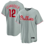 P.Phillies #12 Kyle Schwarber Player Gray Home Game Ddoa Stitched Jerseys