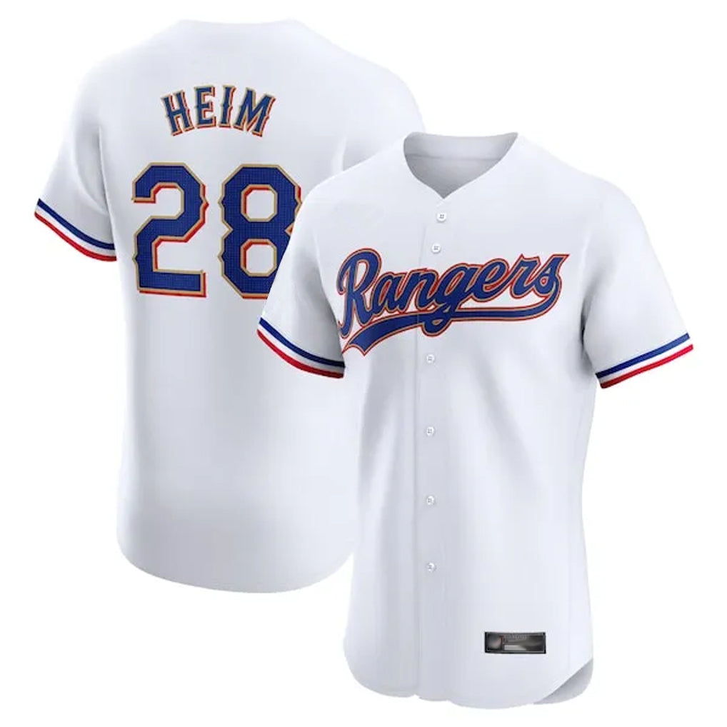 T.Rangers #28 Jonah Heim Player White Gold Collection Limited Elite Ddoa Stitched Jerseys