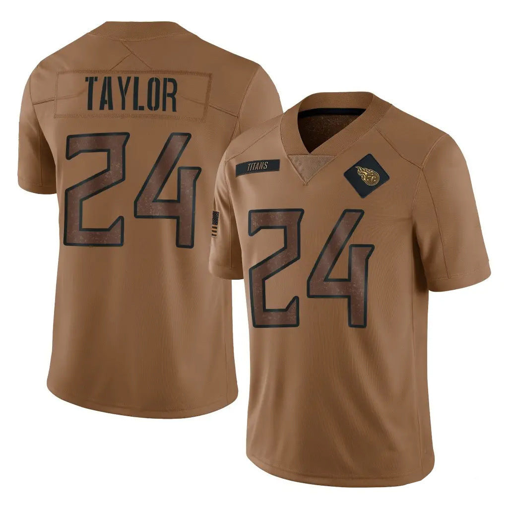 T.Titans #24 Alontae Taylor Player Brown Limited Salute to Service Home Game Ddoa Stitched Jerseys