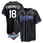LA.Dodgers #18 Yoshinobu Yamamoto Player Black World Series Carbon Limited Home Ddoa Stitched Jerseys