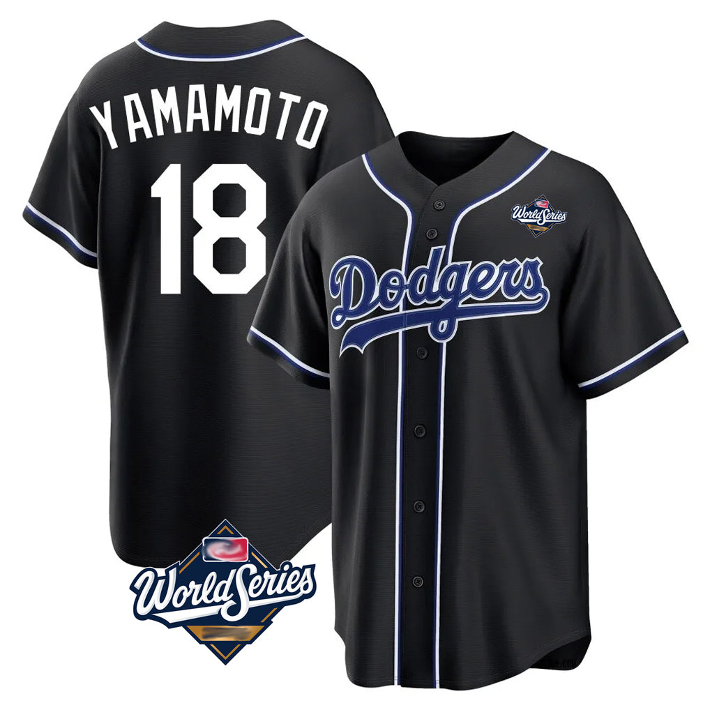 LA.Dodgers #18 Yoshinobu Yamamoto Player Black World Series Carbon Limited Home Ddoa Stitched Jerseys
