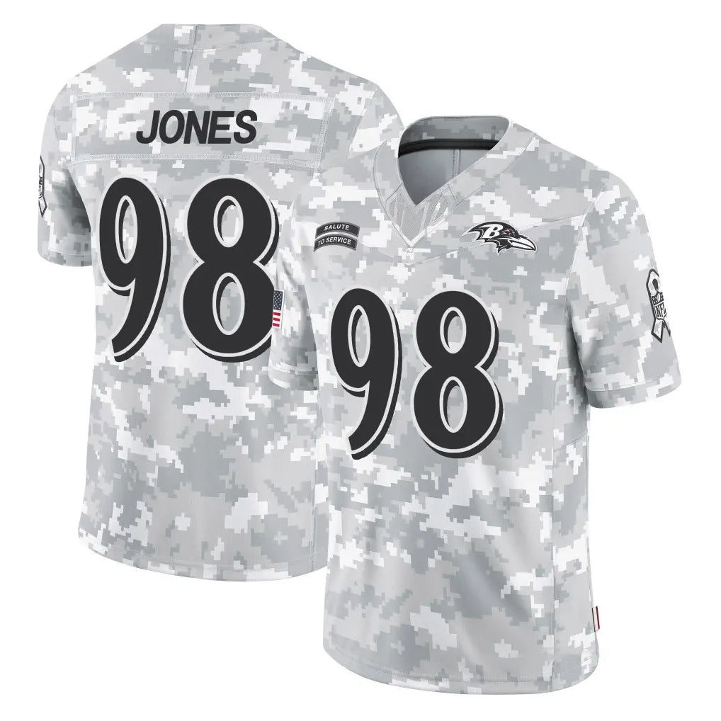 B.Ravens #98 Travis Jones Player Arctic Camo Salute to Service Limited Ddoa Stitched Jerseys