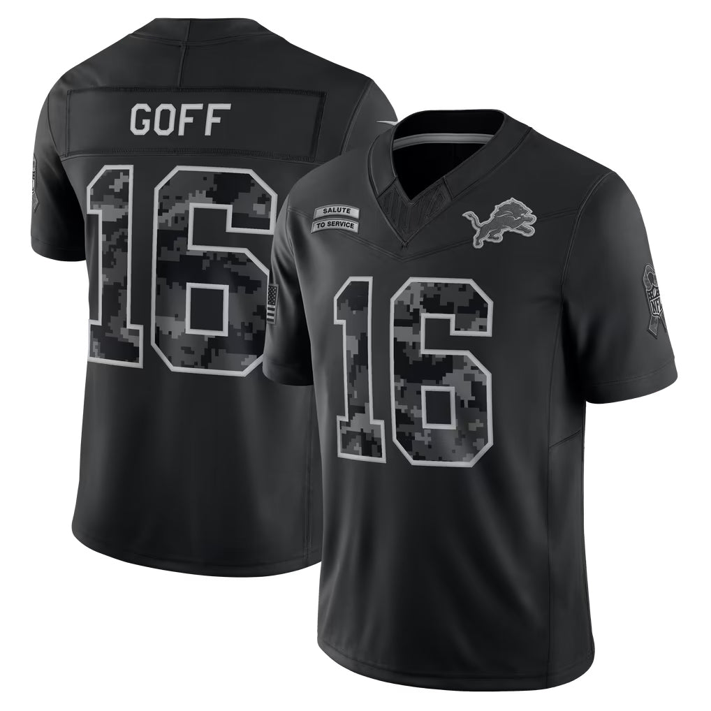 Ddoa D.Lions #16 Jared Goff Player Black Limited 2026 Salute to Service Home Game Stitched Jerseys