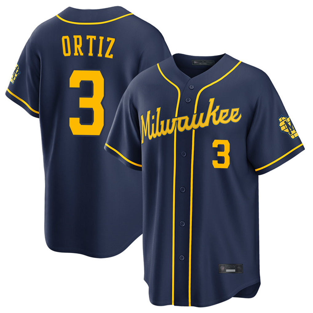 M.Brewers #3 Joey Ortiz Player Navy Home Stadium Game Ddoa Stitched Jerseys