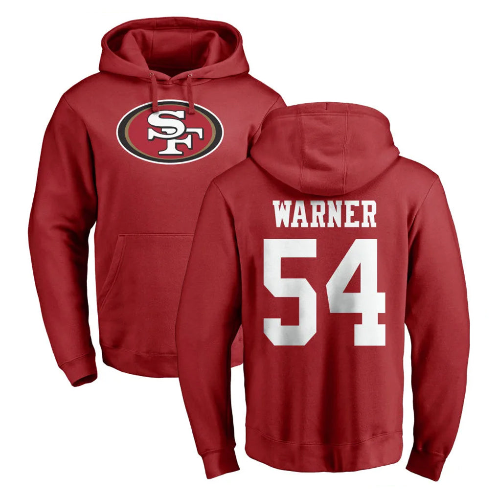 SF.49ers #54 Fred Warner Player Red LOGO Pullover Hoodies Home Game Ddoa Stitched Jerseys
