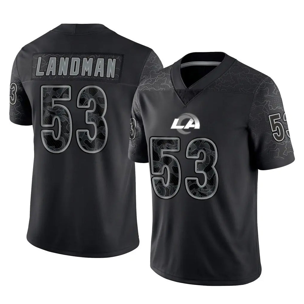 LA.Rams #53 Nate Landman Player Black Limited Reflective Home Game Ddoa Stitched Jerseys