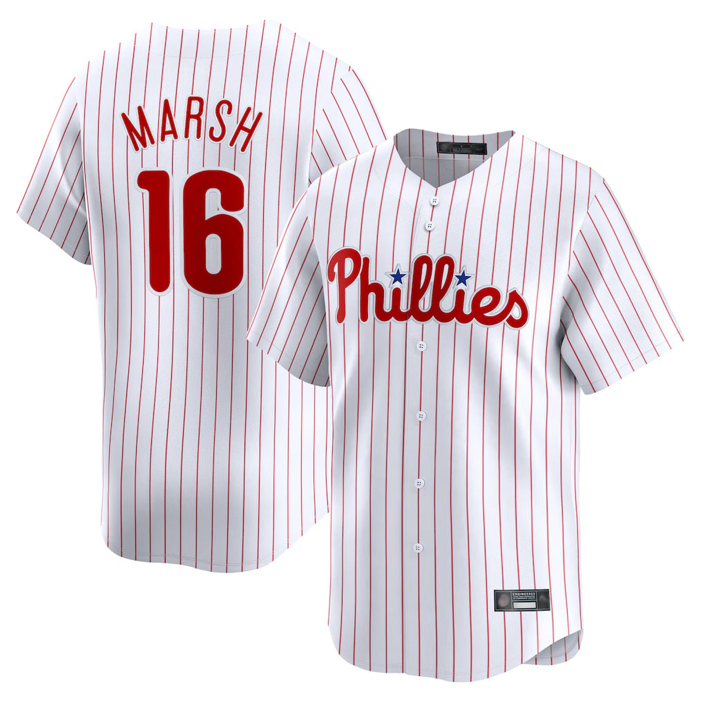 P.Phillies #16 Brandon Marsh Player White Home Limited Ddoa Stitched Jerseys