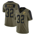 C.Browns #32 Jim Brown Player Olive Salute to Service Limited Home Game Ddoa Stitched Jerseys