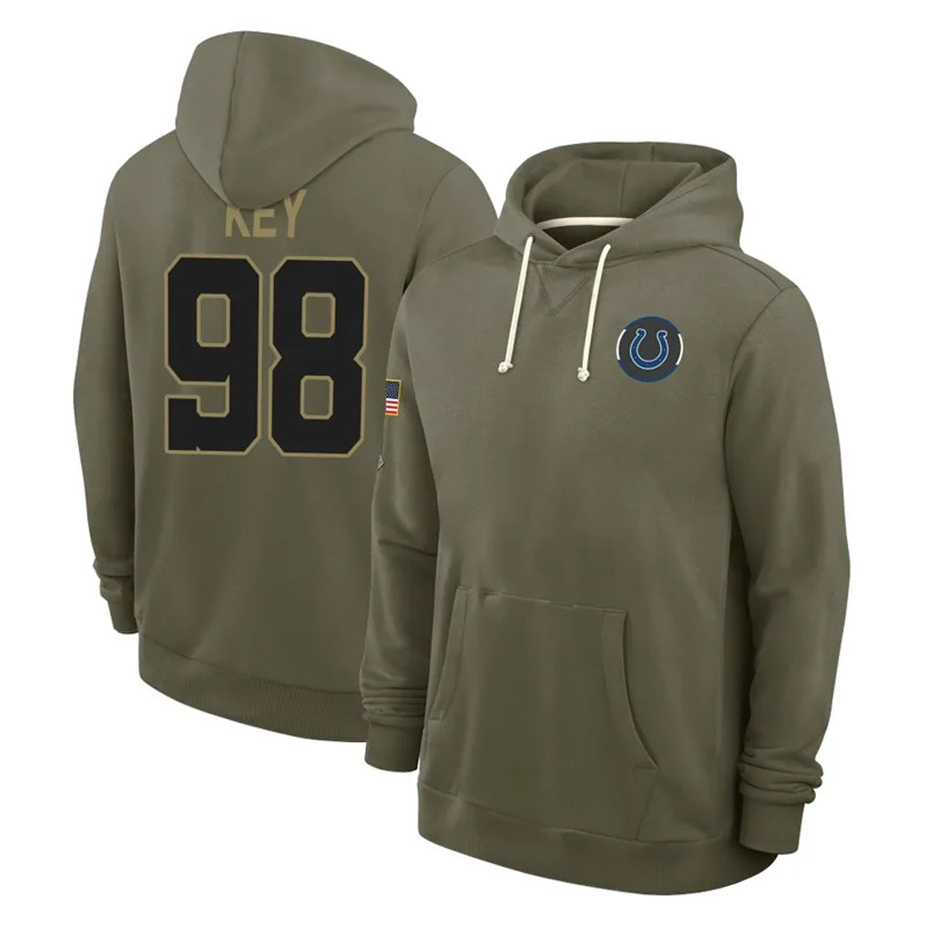 IN.Colts #98 Arden Key Player Olive Limited 2025 Salute To Service Hoodies Game Ddoa Stitched Jerseys