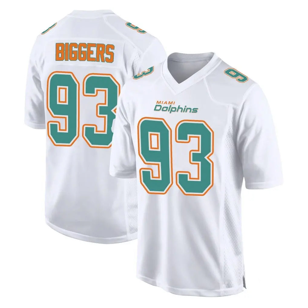 M.Dolphins #93 Zeek Biggers Player White Fashion Home Game Ddoa Stitched Jerseys