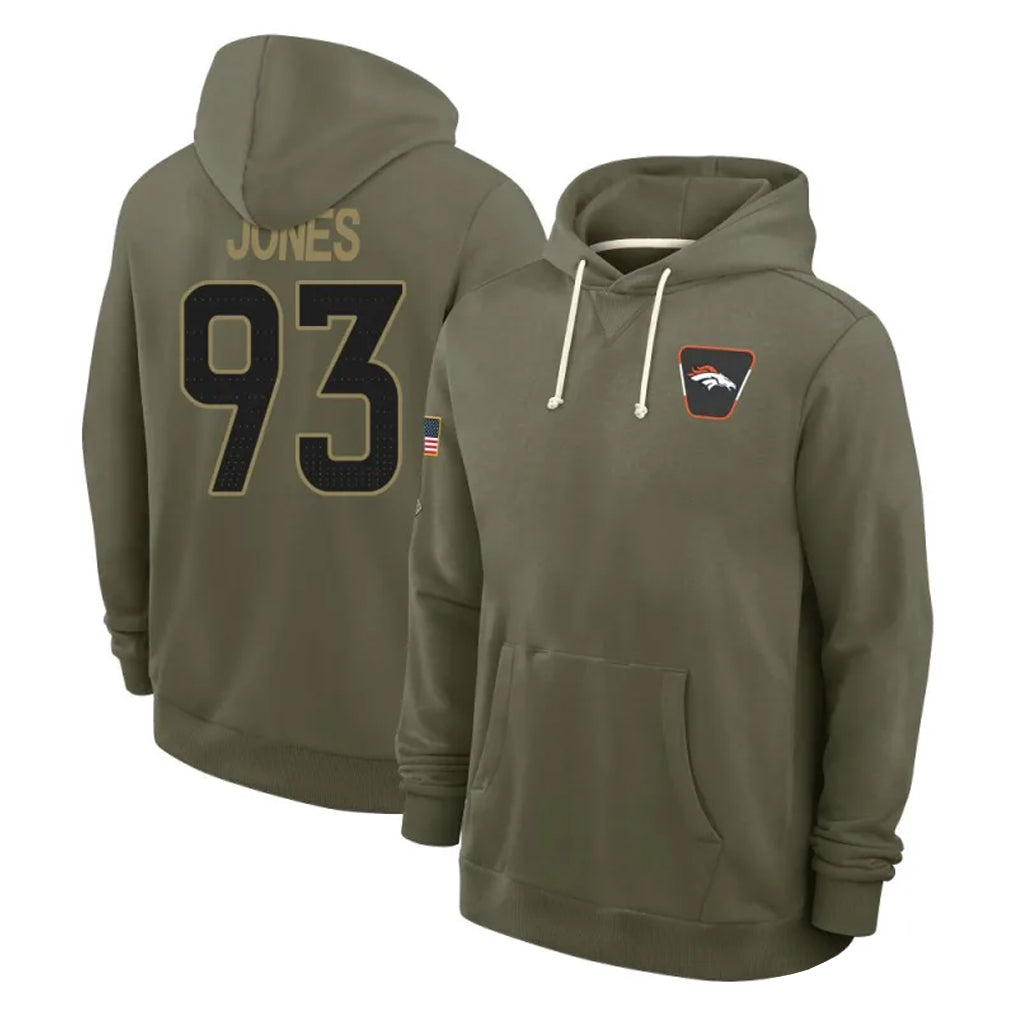 D.Broncos #93 D.J. Jones Player Olive Salute to Service Pullover Hoodies Limited Ddoa Stitched Jerseys