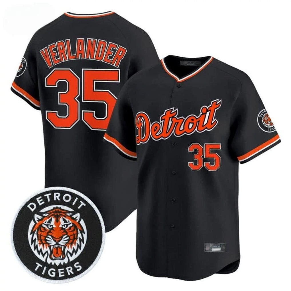 D.Tigers #35 Justin Verlander Player Black Limited Home Ddoa Stitched Jerseys