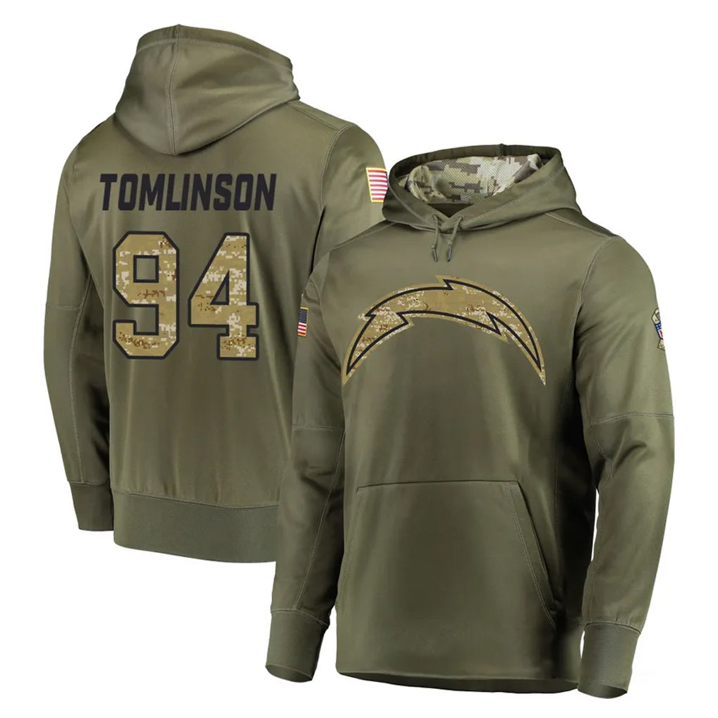 LA.Chargers #94 Dalvin Tomlinson Player Olive Salute to Service Pullover Hoodies Home Game Ddoa Stitched Jerseys