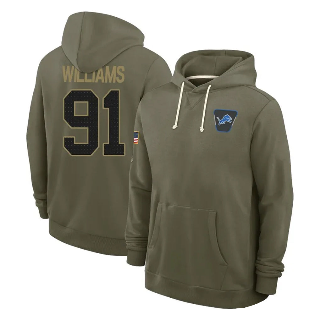 D.Lions #91 Tyleik Williams Player Olive Salute to Service Pullover Hoodies Limited Ddoa Stitched Jerseys