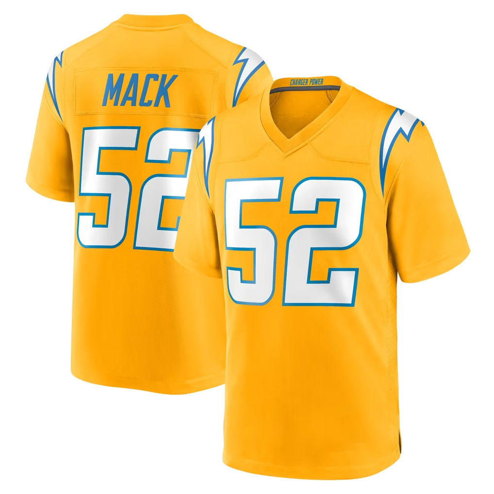 LA.Chargers #52 Khalil Mack Player Gold Home Game Ddoa Stitched Jerseys