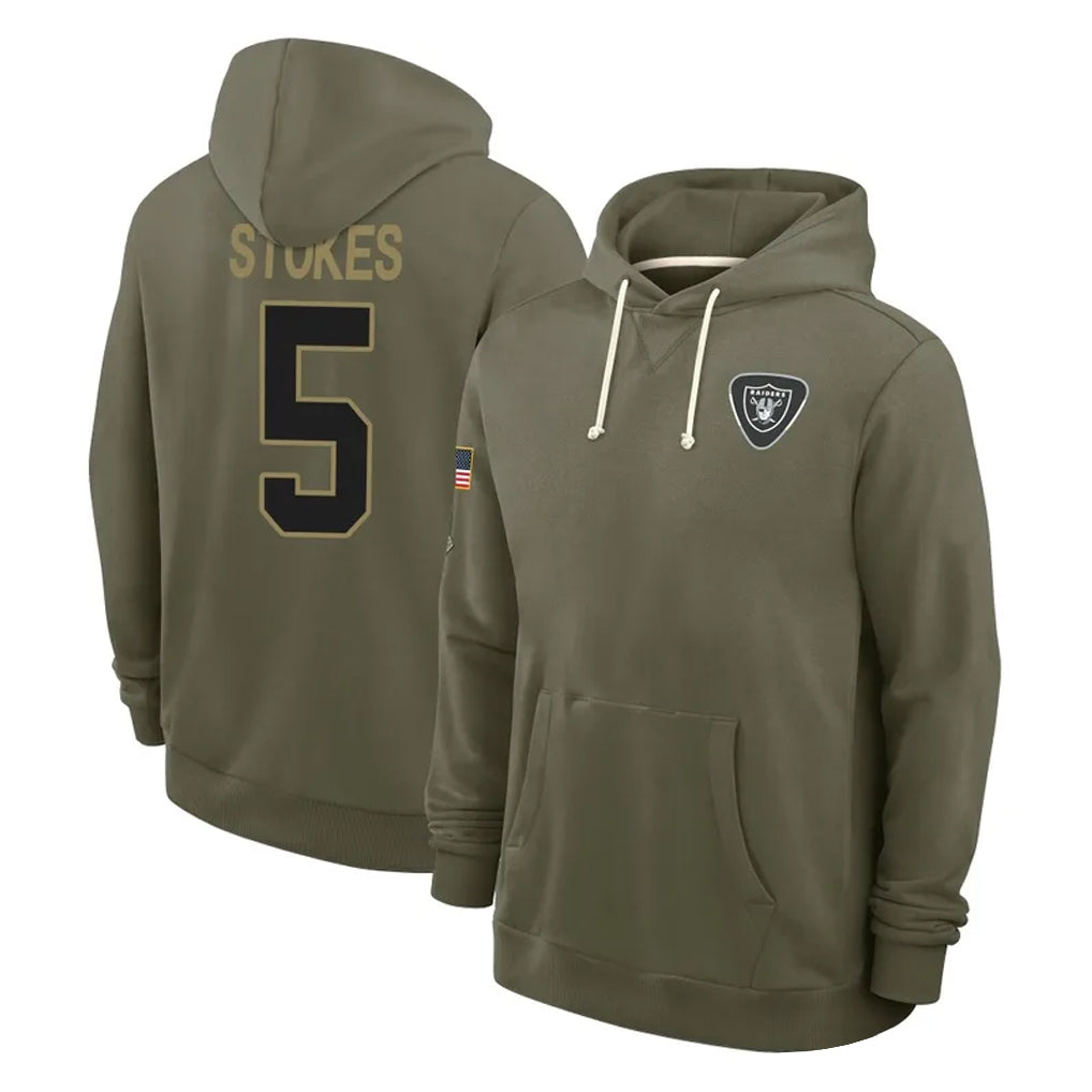 LV.Raiders #5 Eric Stokes Player Olive Salute to Service Pullover Hoodies Limited Ddoa Stitched Jerseys