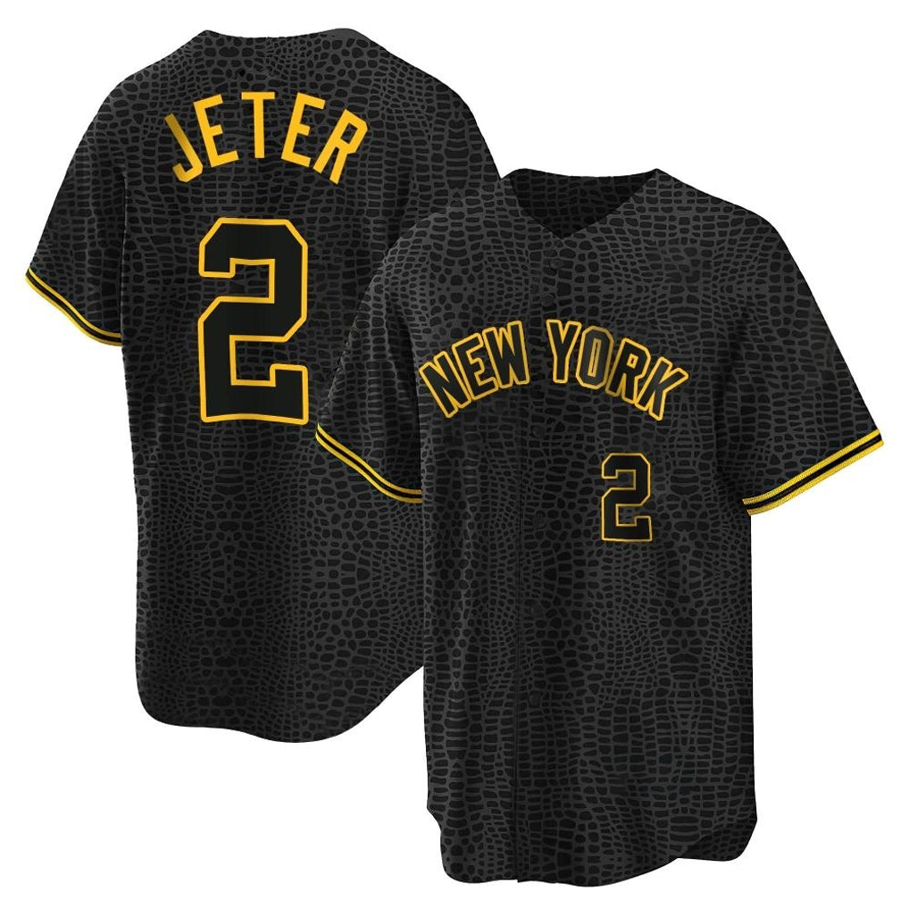 NY.Yankees #2 Derek Jeter Player Black Snake Skin City Game Home Ddoa Stitched Jerseys