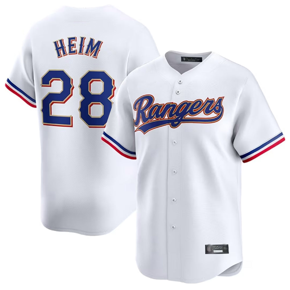 T.Rangers #28 Jonah Heim Player White Gold Collection Limited Ddoa Stitched Jerseys