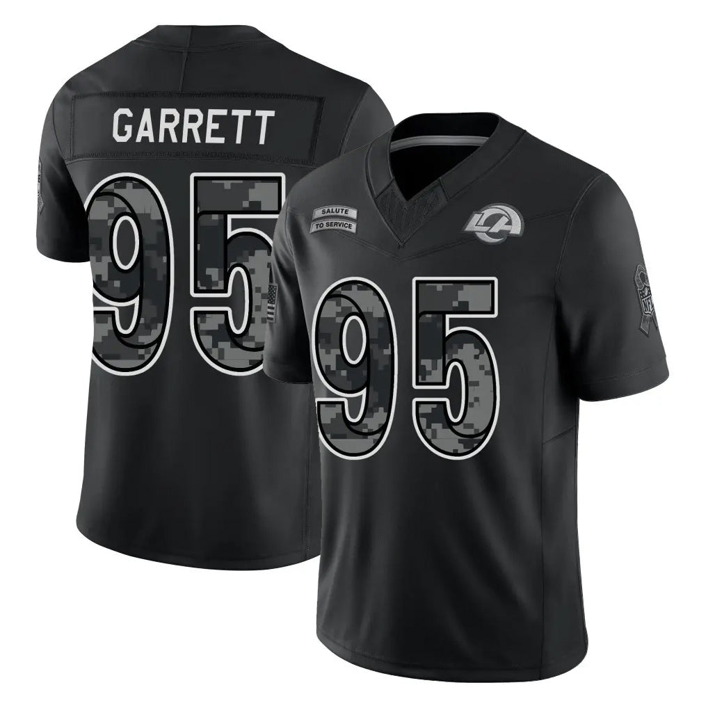 LA.Rams #95 Myles Garrett Player Black Limited 2026 Salute to Service Home Game Ddoa Stitched Jerseys