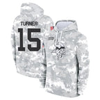 M.Vikings #15 Dallas Turner Player Arctic Camo Salute to Service Pullover Hoodies Limited Game Ddoa Stitched Jerseys