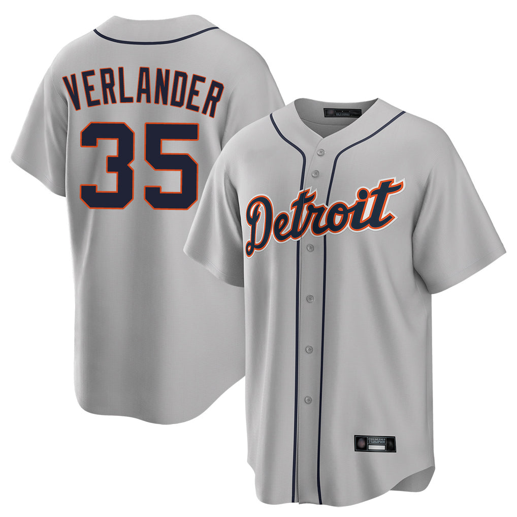 D.Tigers #35 Justin Verlander Player Gray Home Game Ddoa Stitched Jerseys