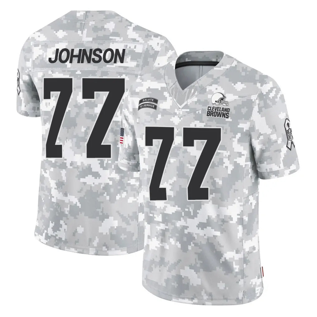 C.Browns #77 Zion Johnson Player Arctic Camo Salute to Service Limited Home Game Ddoa Stitched Jerseys
