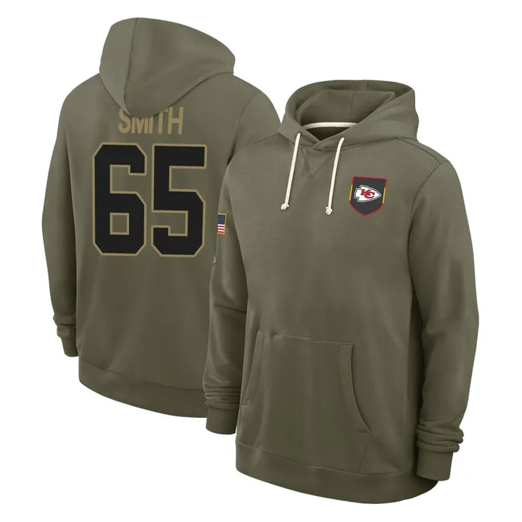 KC.Chiefs #65 Trey Smith Player Olive Salute to Service Pullover Hoodies Limited Ddoa Stitched Jerseys
