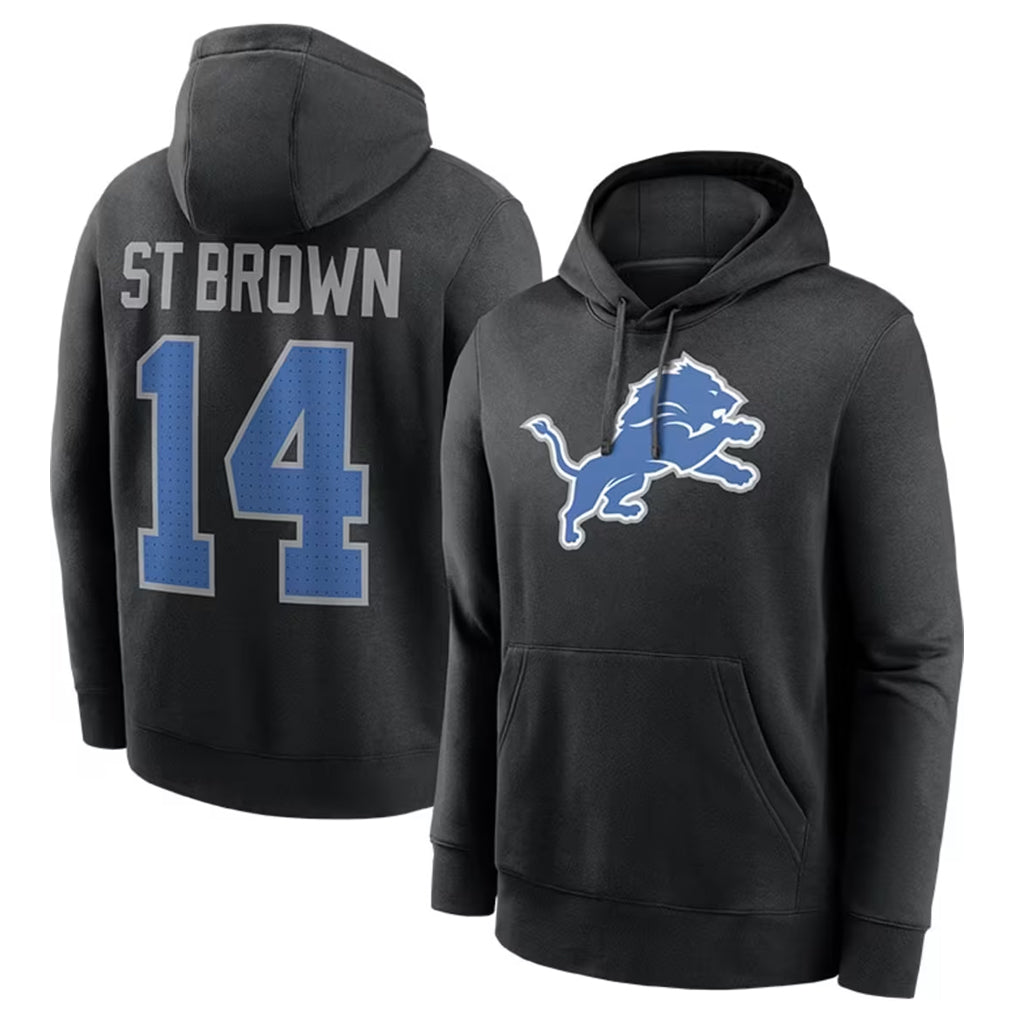D.Lions #14 Amon-Ra St. Brown Player Black Pullover Hoodies Limited Game Ddoa Stitched Jerseys