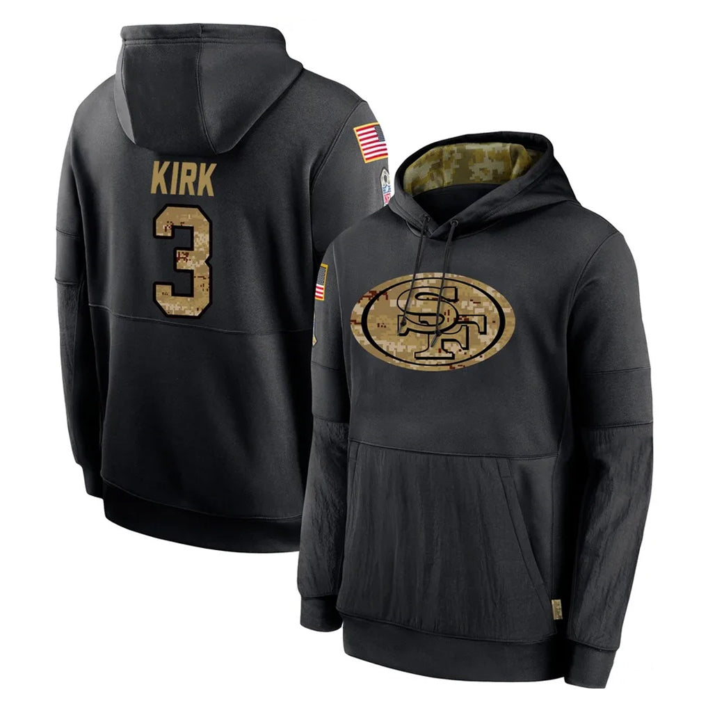 SF.49ers #3 Christian Kirk Player Black Salute to Service Sideline Performance Pullover Hoodies Home Game Ddoa Stitched Jerseys
