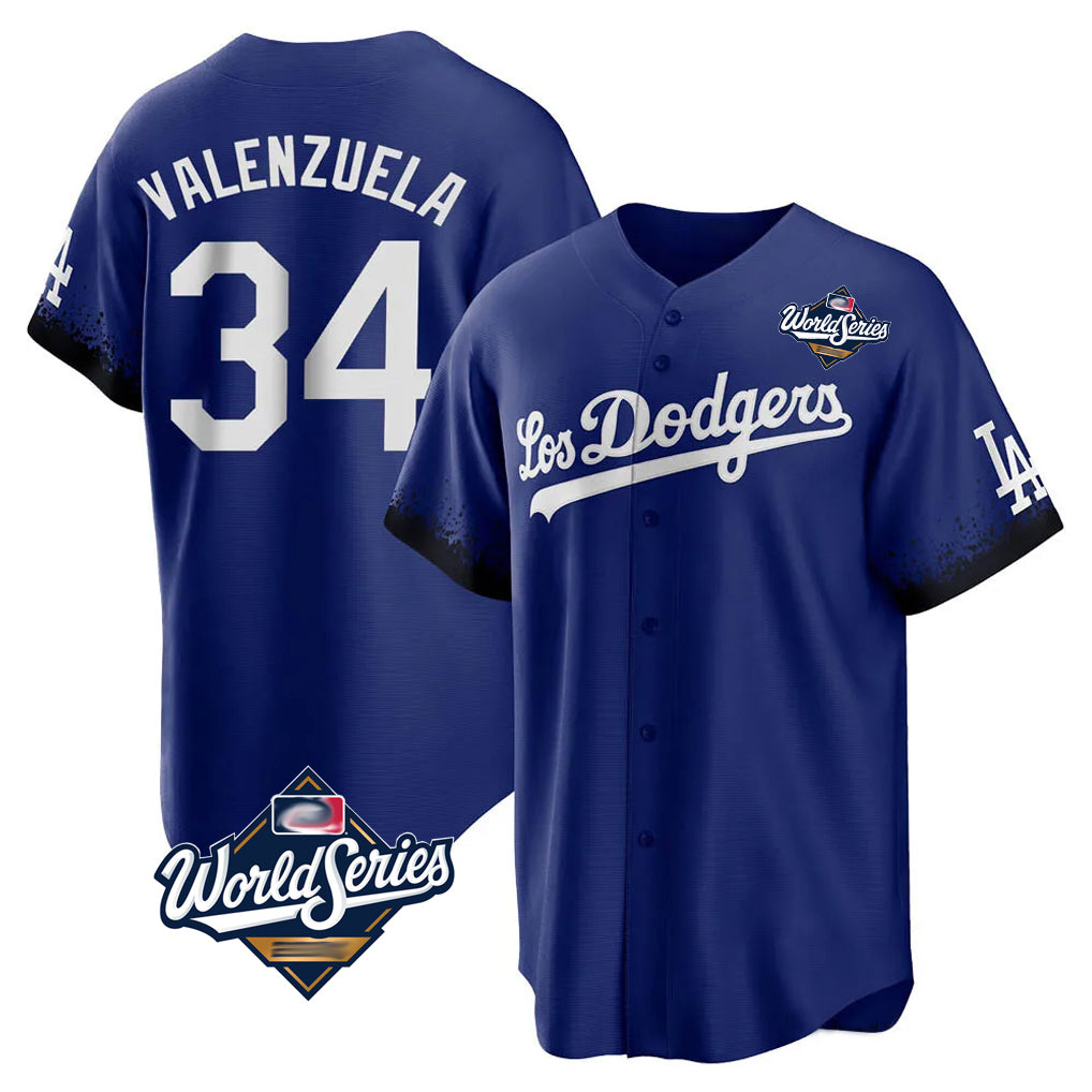 LA.Dodgers #34 Fernando Valenzuela Player Royal World Series City Connect Home Game Ddoa Stitched Jerseys