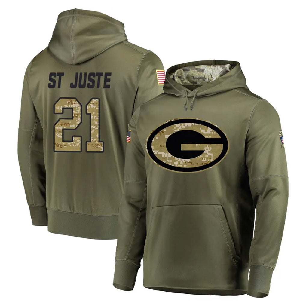 GB.Packers #21 Benjamin St-Juste Player Olive Salute to Service Pullover Hoodies Home Game Ddoa Stitched Jerseys
