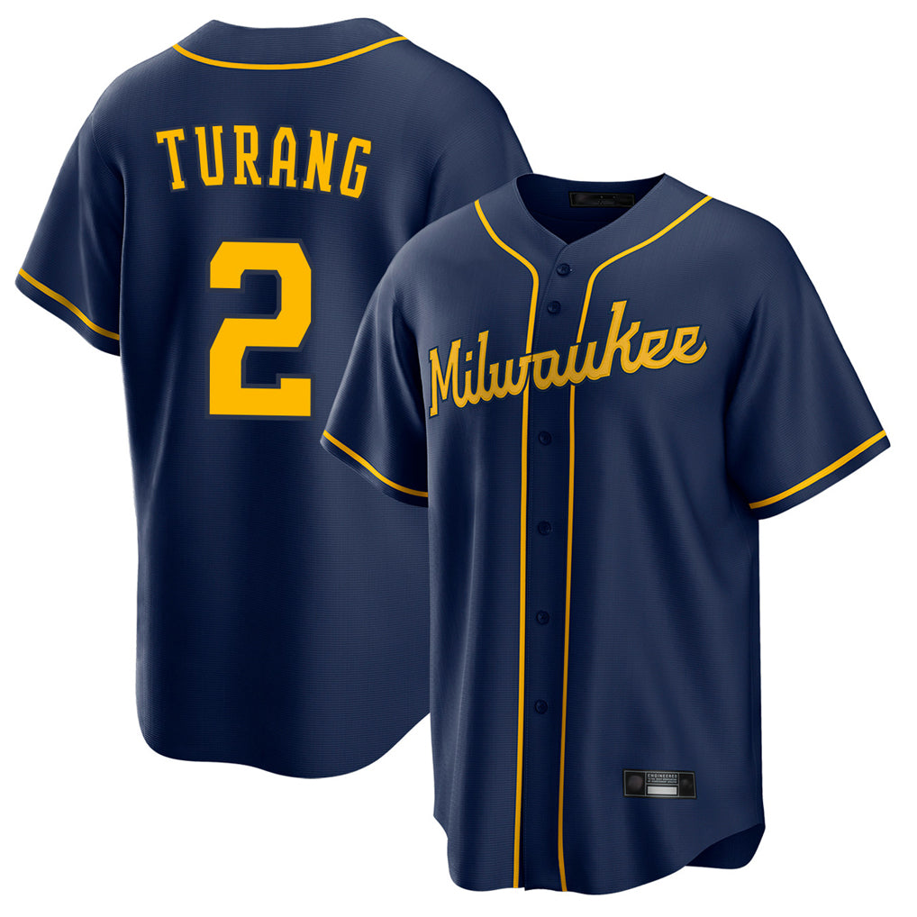 M.Brewers #2 Brice Turang Player Navy Home Game Ddoa Stitched Jerseys