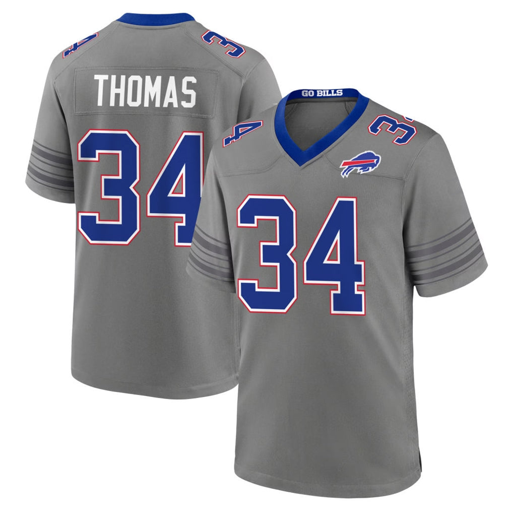 B.Bills #34 Thurman Thomas Player Gray Nickel City Home Game Ddoa Stitched Jerseys