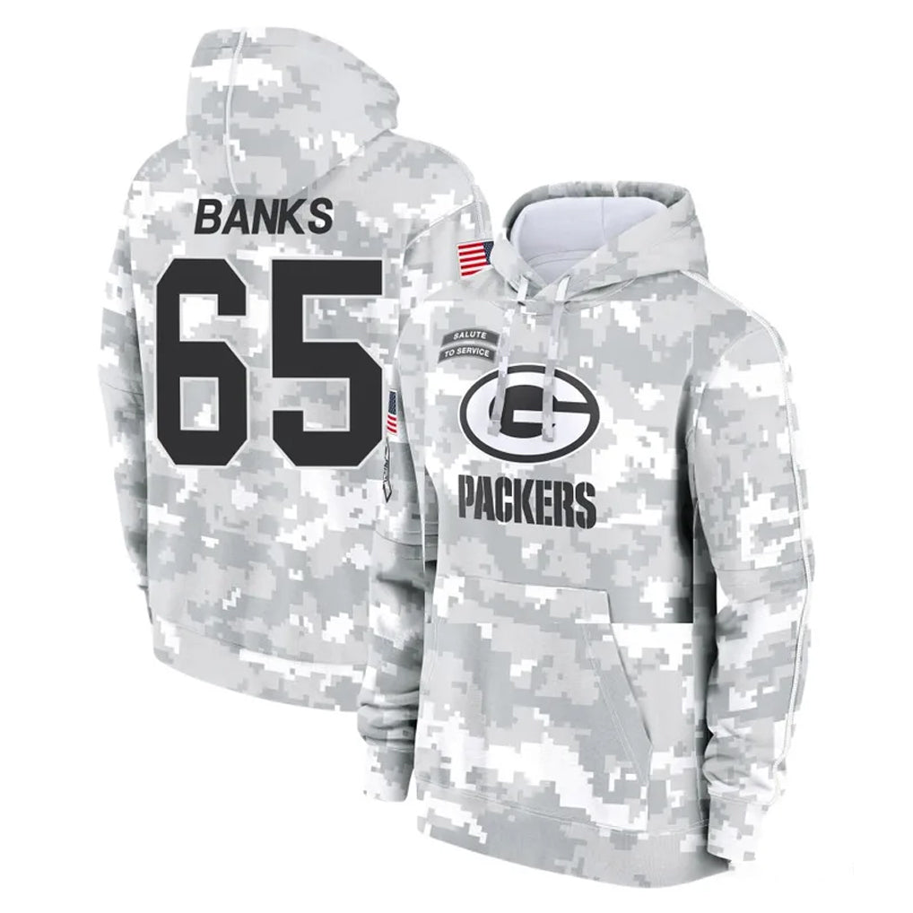 GB.Packers #65 Aaron Banks Player Arctic Camo Salute to Service Hoodies Limited Game Ddoa Stitched Jerseys